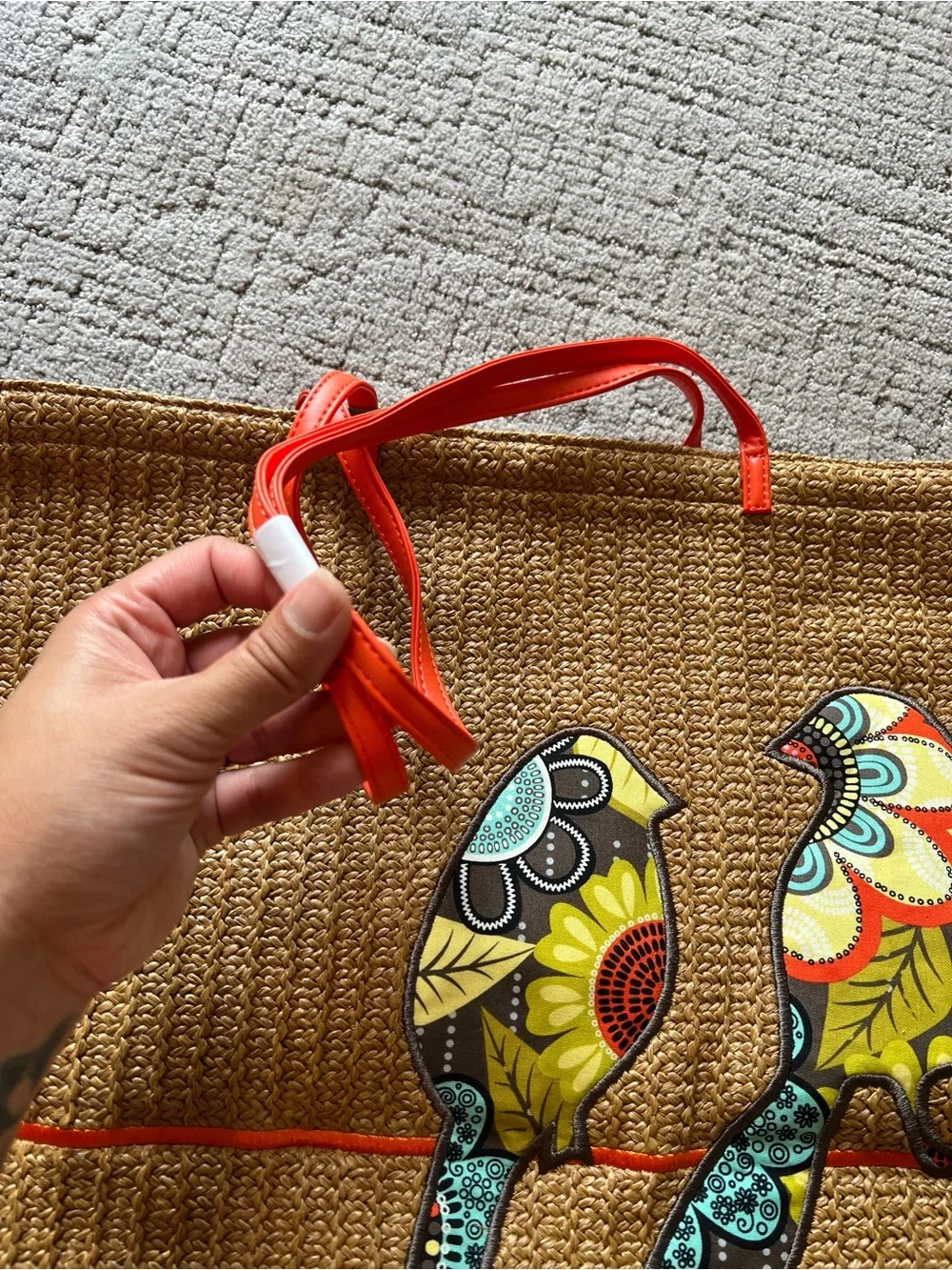 Vera Bradley Large Straw Bird Tote, Flower Shower